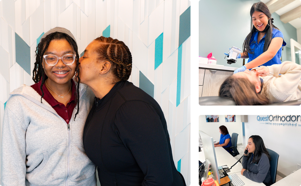collage of happy patients and team members working with patients on the phone and in person